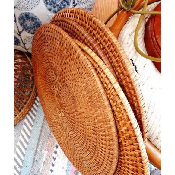 Bohemian large heavy wicker rattan placemat set ✨ - Picture 3 of 5
